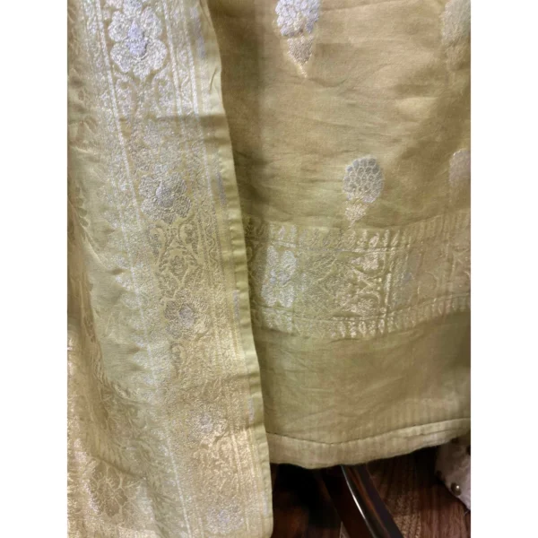 Pistachio Light Green Cotton Silk Jamawar Suit with Heavy Tasselled Dupatta