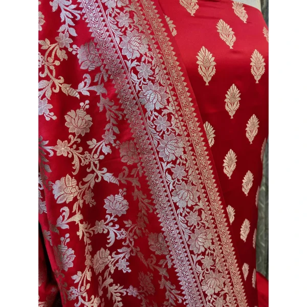 Crimson Red Katan Silk Suit with Paani Gold Kadwa Weave & Heavy Jaal Dupatta