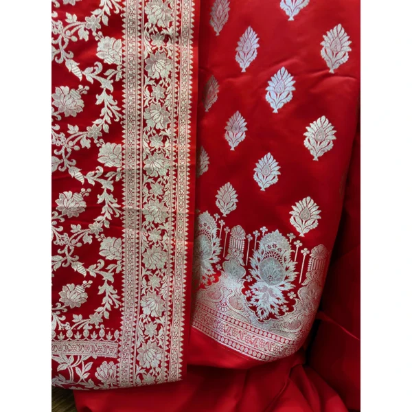 Crimson Red Katan Silk Suit with Paani Gold Kadwa Weave & Heavy Jaal Dupatta
