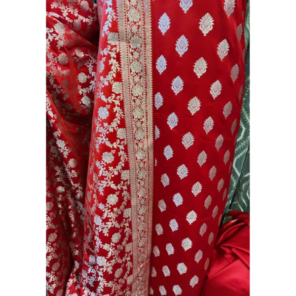 Crimson Red Katan Silk Suit with Paani Gold Kadwa Weave & Heavy Jaal Dupatta