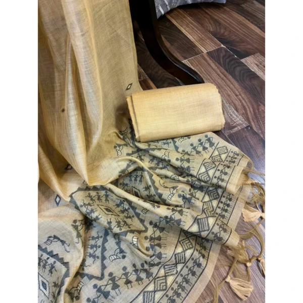 Sandalwood Light Brown Jamdani Silk Suit