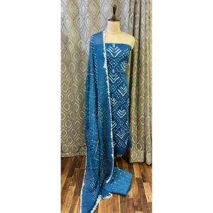 Azure Plume Cotton Satin Suit with Shibori-Hemmed Mal Dupatta