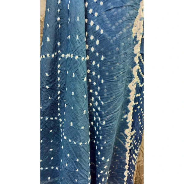 Azure Plume Cotton Satin Suit with Shibori-Hemmed Mal Dupatta