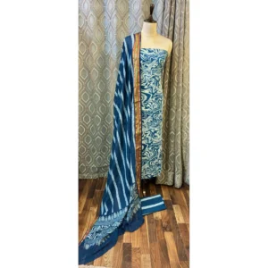 Azure Swirl Cotton Suit with Striped Resham Mal Dupatta
