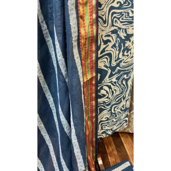 Azure Swirl Cotton Suit with Striped Resham Mal Dupatta