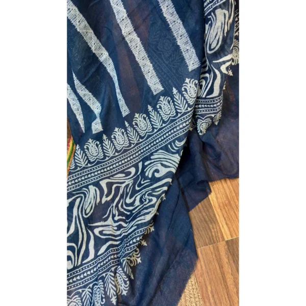 Azure Swirl Cotton Suit with Striped Resham Mal Dupatta