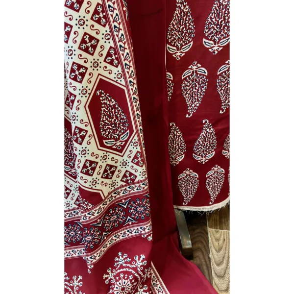 Crimson Earth Cotton Suit with Sindhi Ajrakh Artistry
