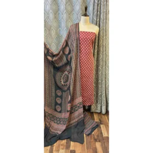 Crimson Vine Cotton Suit with Kantha Stitch & Hand-Block Print