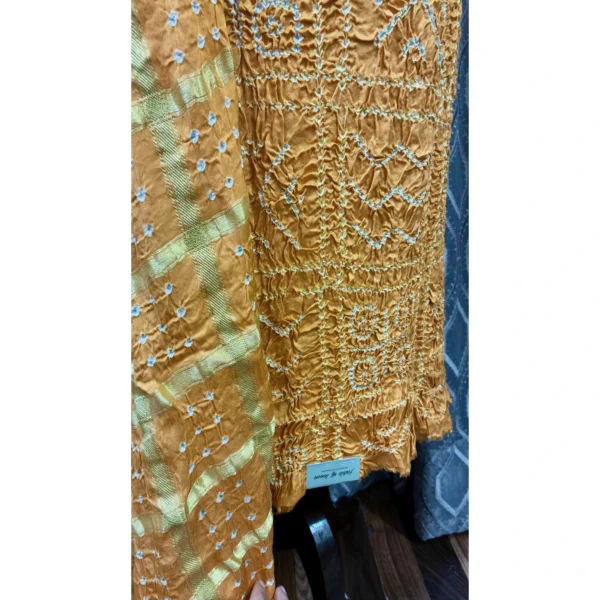 Golden Sun Gajji Silk Suit with Dual-Tone Bandhani