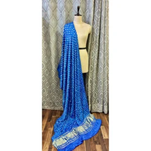 Heritage Azure Blue Gajji Silk Dupatta with Pure Bandhej