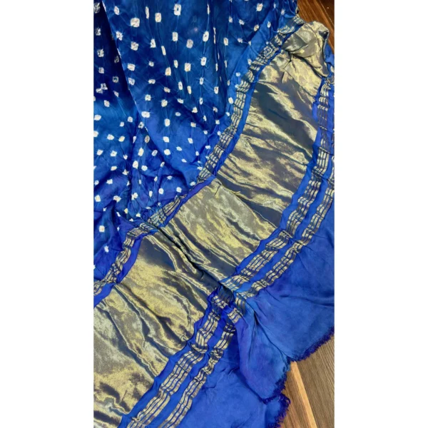 Heritage Azure Blue Gajji Silk Dupatta with Pure Bandhej