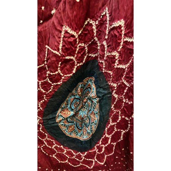 Heritage Red & Black Gajji Silk Dupatta with Ajrakh Hand-Block & Bandhej Makdi Design