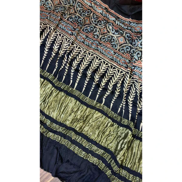 Heritage Red & Black Gajji Silk Dupatta with Ajrakh Hand-Block & Bandhej Makdi Design