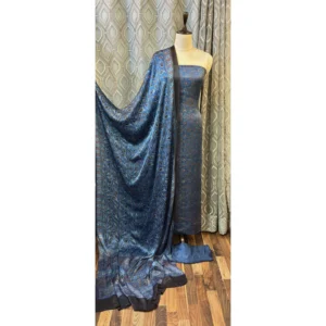 Indigo Earth Gajji Silk Suit with Hand-Block Ajrakh