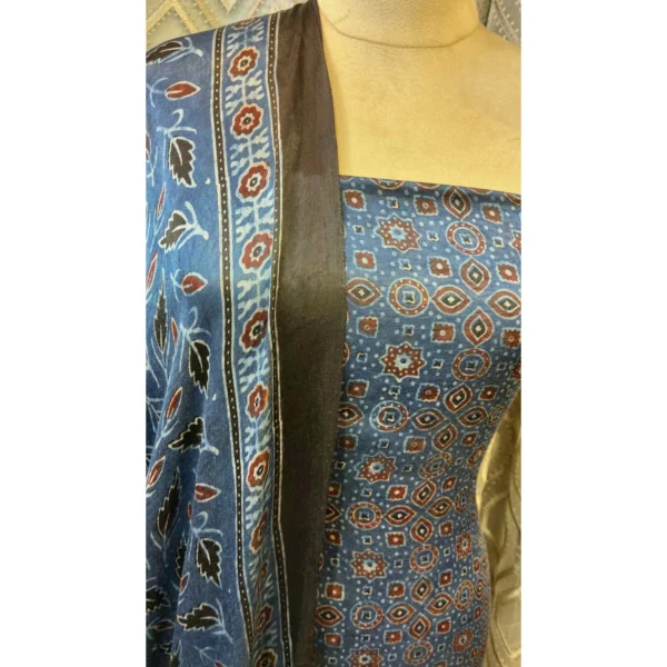 Indigo Earth Gajji Silk Suit with Hand-Block Ajrakh