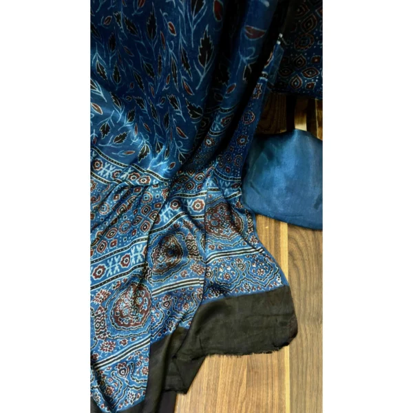 Indigo Earth Gajji Silk Suit with Hand-Block Ajrakh