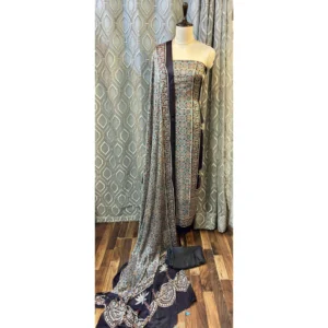 Midnight Onyx Gajji Silk Suit with Hand-Block Ajrakh