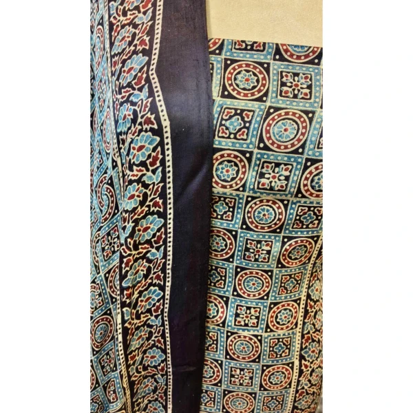 Midnight Onyx Gajji Silk Suit with Hand-Block Ajrakh