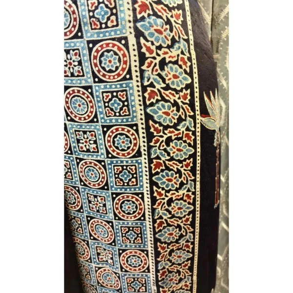 Midnight Onyx Gajji Silk Suit with Hand-Block Ajrakh