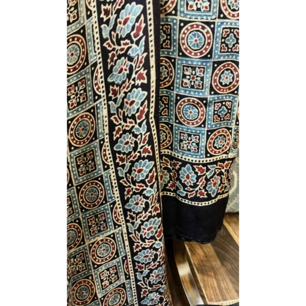 Midnight Onyx Gajji Silk Suit with Hand-Block Ajrakh