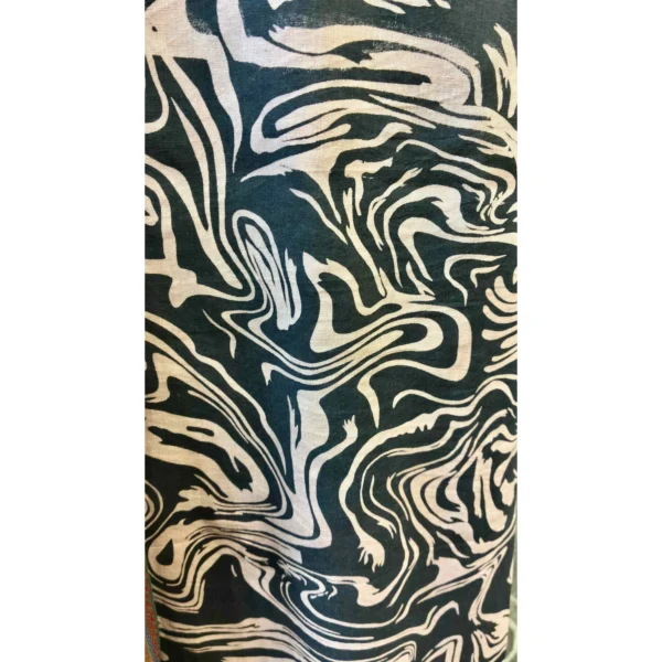 Obsidian Swirl Cotton Suit with Striped Resham Mal Dupatta