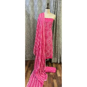 Rose Quartz Cotton Satin Suit with Striped Shibori-Hemmed Dupatta