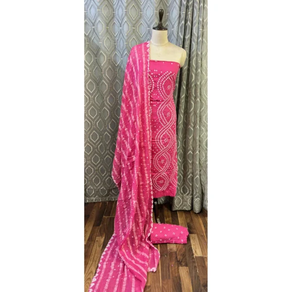 Rose Quartz Cotton Satin Suit with Striped Shibori-Hemmed Dupatta