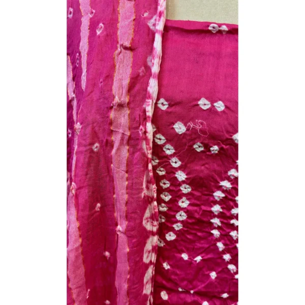 Rose Quartz Cotton Satin Suit with Striped Shibori-Hemmed Dupatta