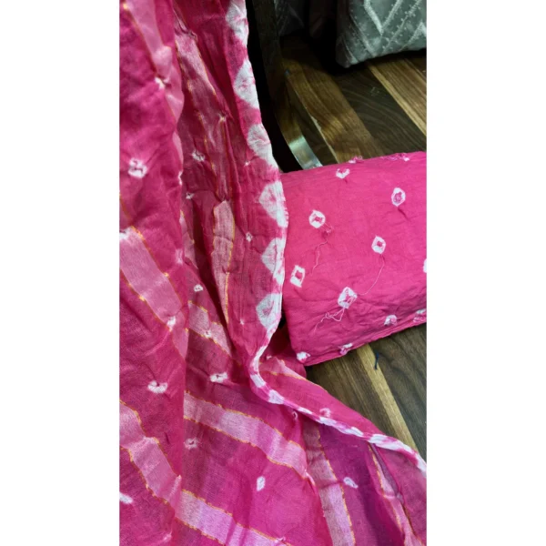Rose Quartz Cotton Satin Suit with Striped Shibori-Hemmed Dupatta