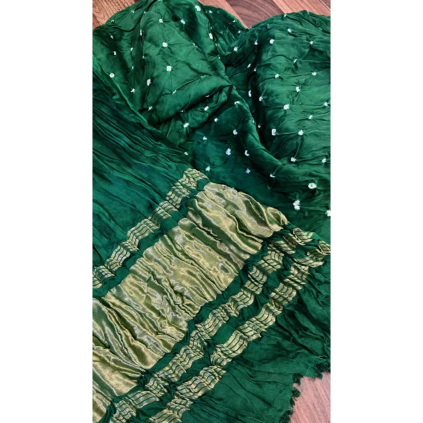 Verdant Forest Cotton Gajji Silk Suit with Hand-Tied Bandhani