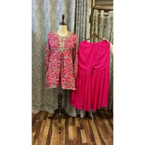 Fuchsia Petal Chinon Gharara Set with Digital Artistry