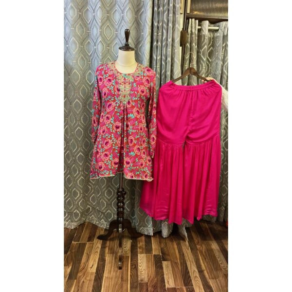 Fuchsia Petal Chinon Gharara Set with Digital Artistry