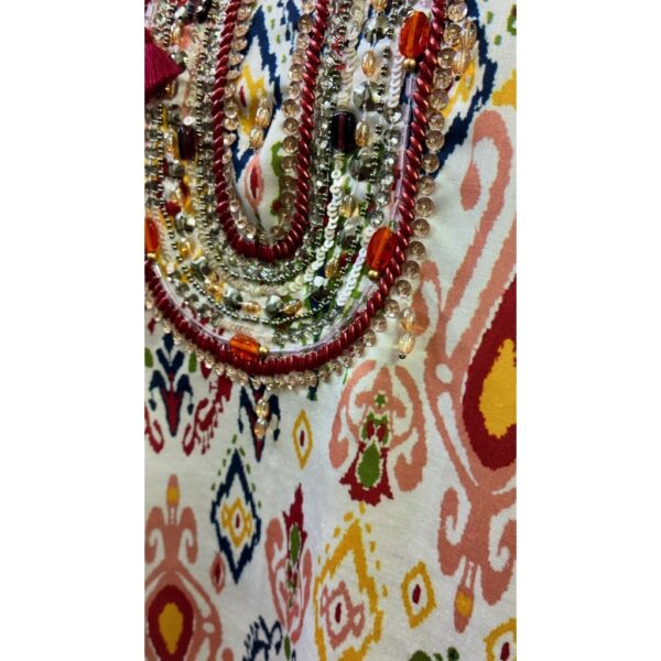 Rainbow Mist Satin Suit with Hand-Embroidered Neckline