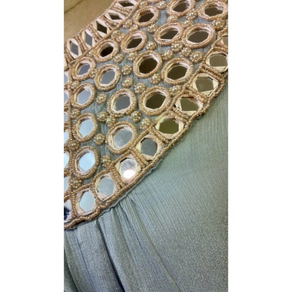 Powder Blue Chinon Dhoti Set with Mirror & Moti Artistry