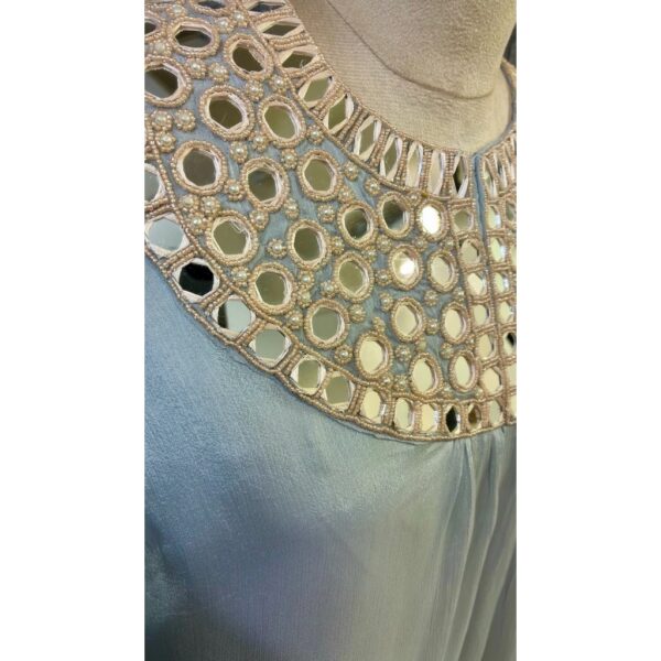 Powder Blue Chinon Dhoti Set with Mirror & Moti Artistry