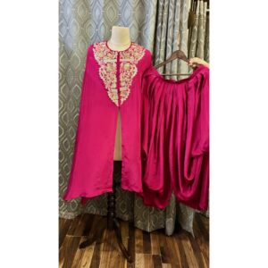 Fuchsia Dhoti Set with Ornate Zardozi Neckline