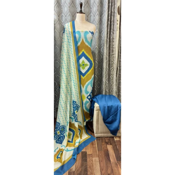 Azure Mustard Mul Chanderi Ikat Suit