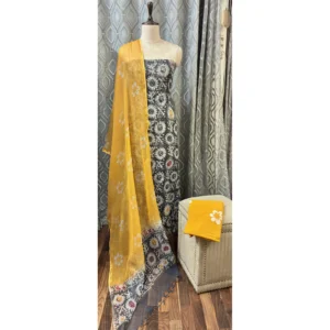 Charcoal and Mustard Pure Kota Batik Suit