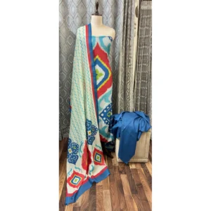 Crimson Azure Mul Chanderi Ikat Suit