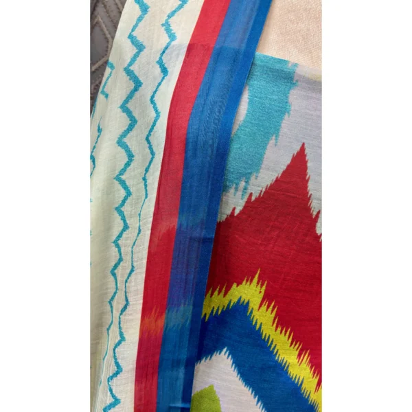 Crimson Azure Mul Chanderi Ikat Suit