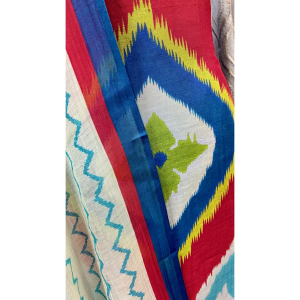 Crimson Azure Mul Chanderi Ikat Suit