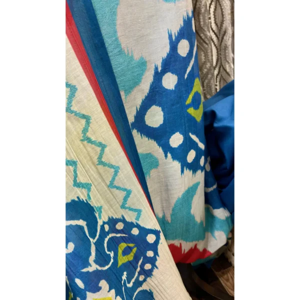 Crimson Azure Mul Chanderi Ikat Suit
