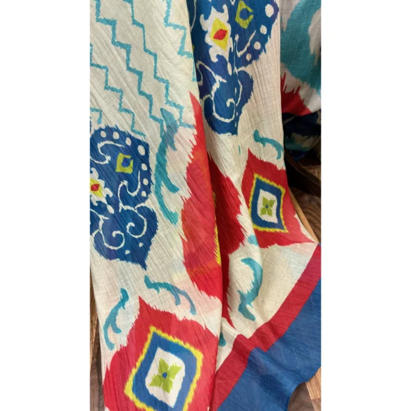 Crimson Azure Mul Chanderi Ikat Suit
