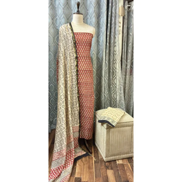 Crimson Terracotta Pure Cotton Chanderi Suit