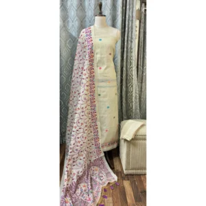 Oatmeal Meadow Cotton Chanderi Suit