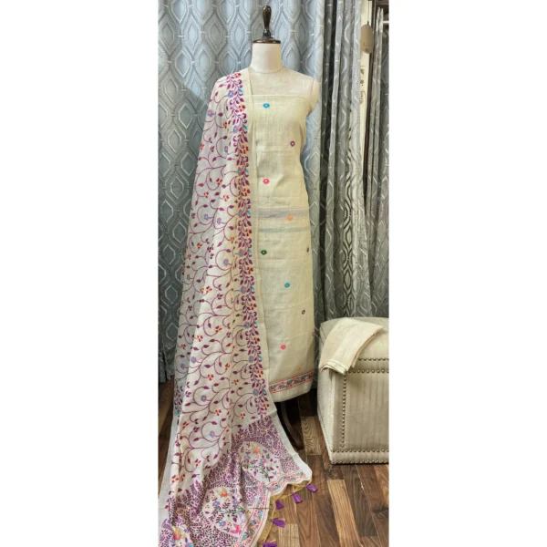 Oatmeal Meadow Cotton Chanderi Suit