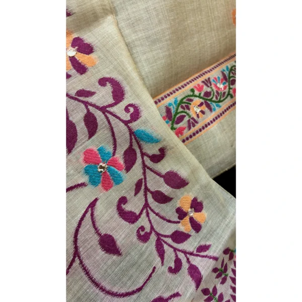 Oatmeal Meadow Cotton Chanderi Suit
