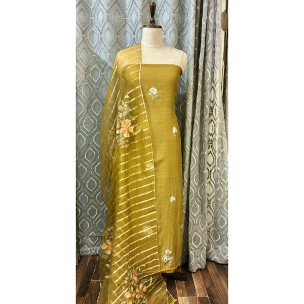 Olive Gold Mul Chanderi Suit