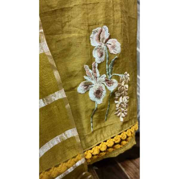 Olive Gold Mul Chanderi Suit