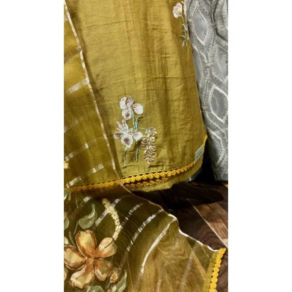 Olive Gold Mul Chanderi Suit
